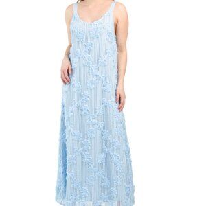 Light Blue Small En Saison Reese Floral Appliqué Open Stitch Maxi Dress
